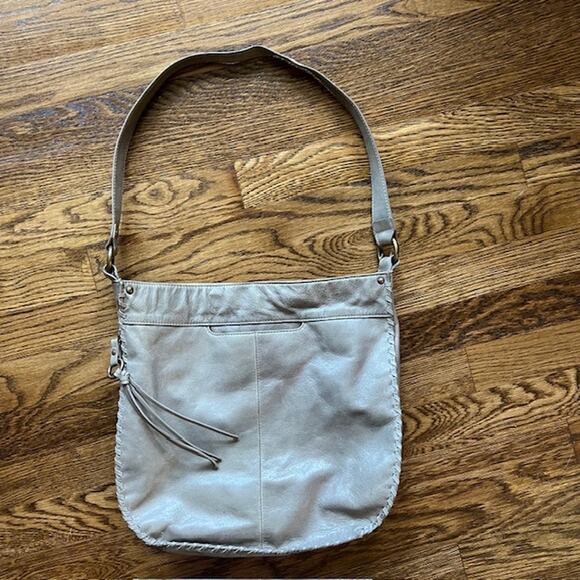Hobo The Original Gray Leather Shoulder Bag Purse Boho Chic - Picture 1 of 10